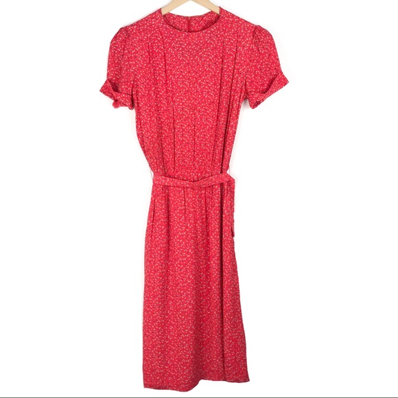 VINTAGE 1990’s Red Floral Dress with Belt